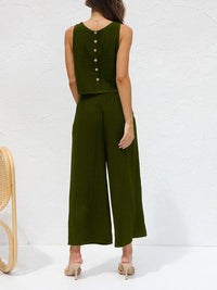 Ines Casual Linen Vest with Sleeveless and Button Front