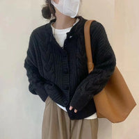 Ines Elegant Knit Sweater with Button Front in Brown