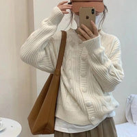 Ines Elegant Knit Sweater with Button Front in Brown