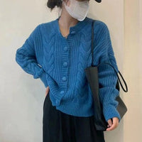 Ines Elegant Knit Sweater with Button Front in White