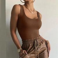 Ines Elegant Top with Crew Neck in Brown