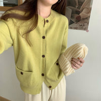 Ines Knit Cardigan with Pockets in Yellow
