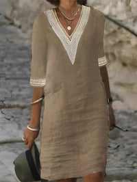 Ines Linen Dress in Khaki