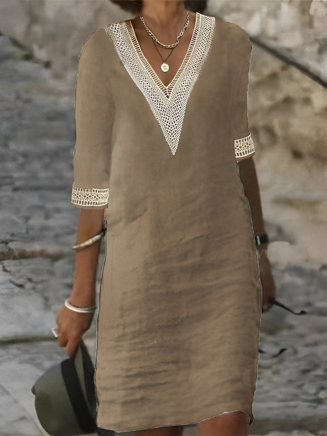 Ines Linen Dress in Khaki