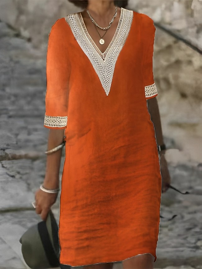 Ines Linen Dress in Orange