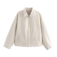 Ingrid Casual Jacket with Zip Front and Pockets in Beige
