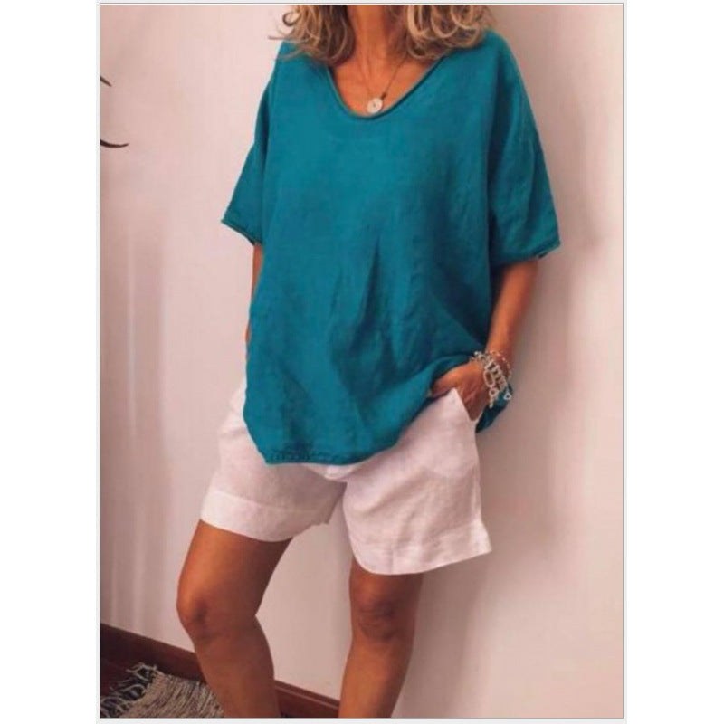 Ingrid Casual Linen Top in Blue