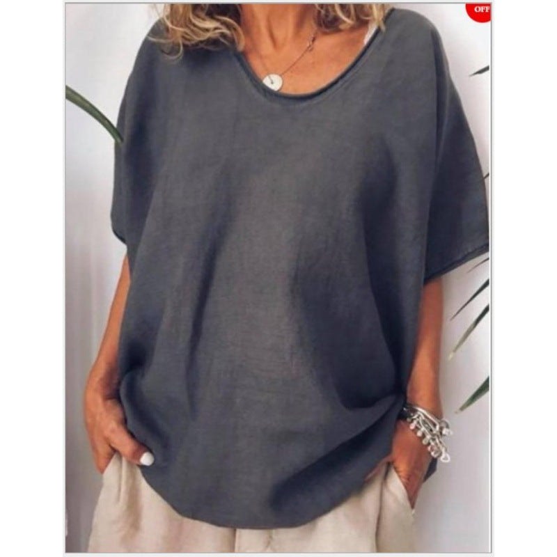 Ingrid Casual Linen Top in Dark Grey