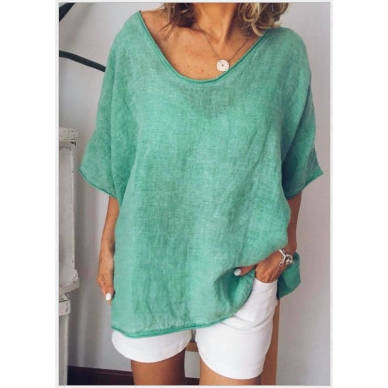 Ingrid Casual Linen Top in Light Green