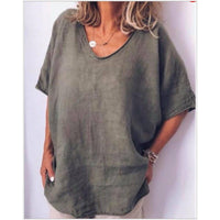 Ingrid Casual Linen Top in Olive Green