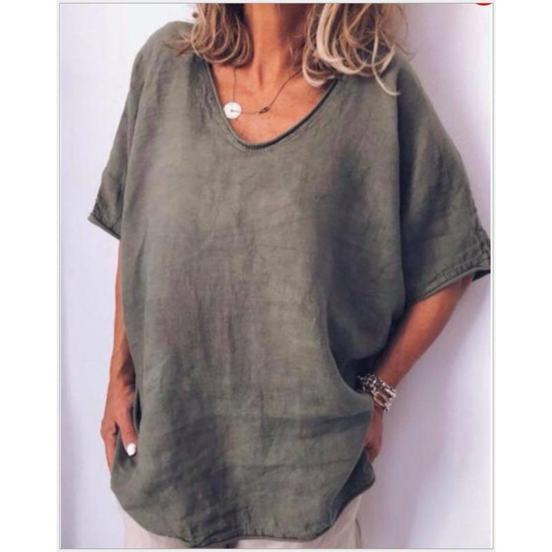 Ingrid Casual Linen Top in Olive Green