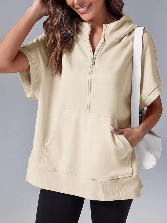 Ingrid Hoodie with Zip Front and Pockets in Apricot