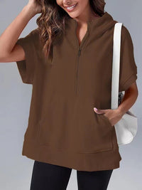 Ingrid Hoodie with Zip Front and Pockets in Brown