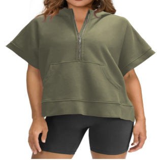 Ingrid Hoodie with Zip Front and Pockets in Military Green