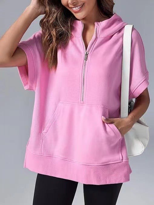 Ingrid Hoodie with Zip Front and Pockets in Pink