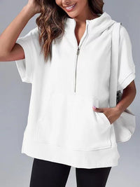 Ingrid Hoodie with Zip Front and Pockets in White