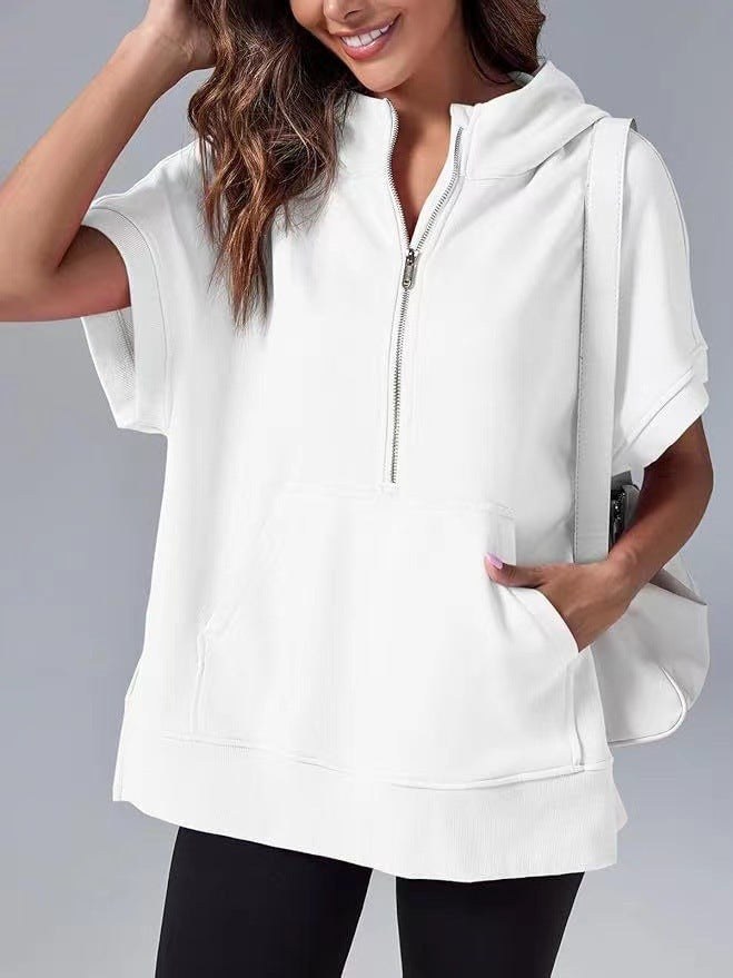 Ingrid Hoodie with Zip Front and Pockets in White