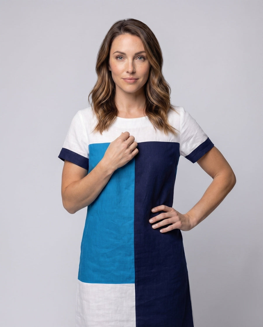 Ingrid Linen Dress with Crew Neck and Short Sleeve