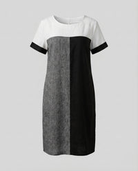 Ingrid Linen Dress with Crew Neck and Short Sleeve in Grey