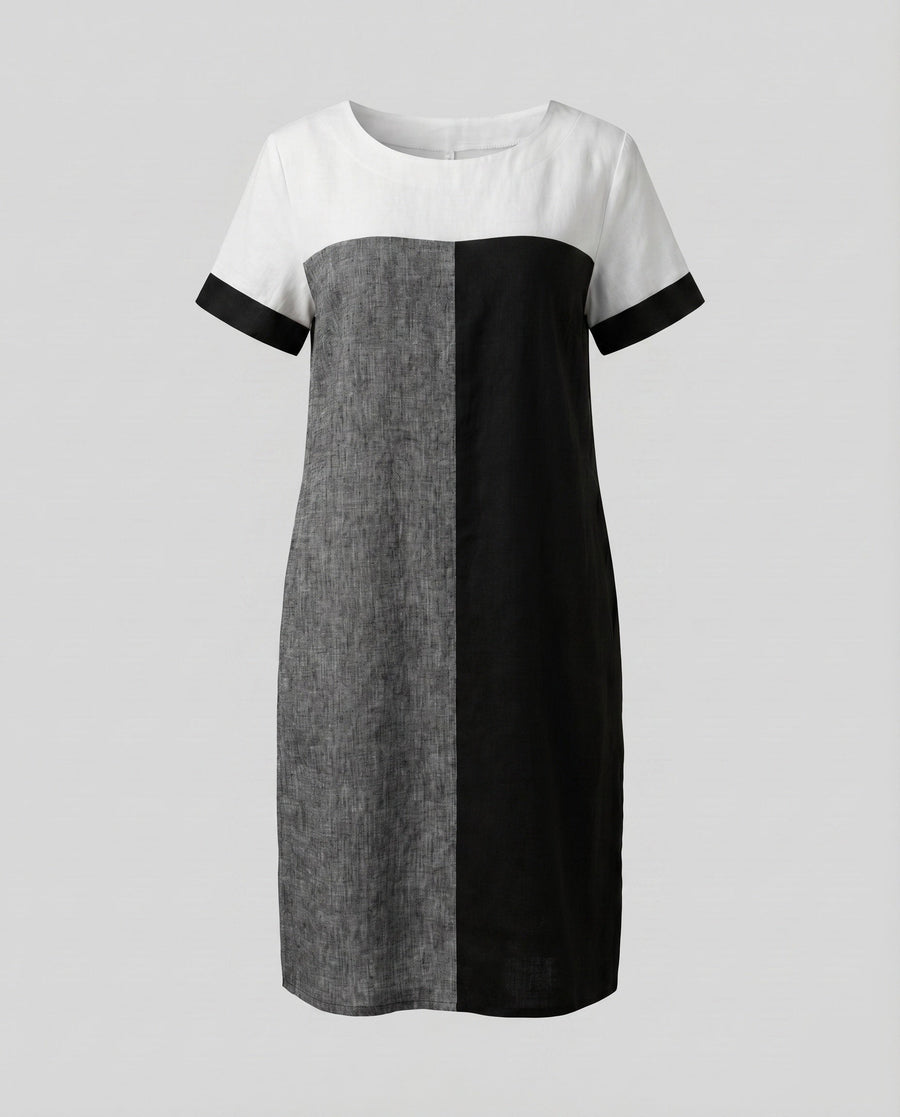 Ingrid Linen Dress with Crew Neck and Short Sleeve in Grey