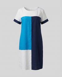 Ingrid Linen Dress with Crew Neck and Short Sleeve in Multicolour