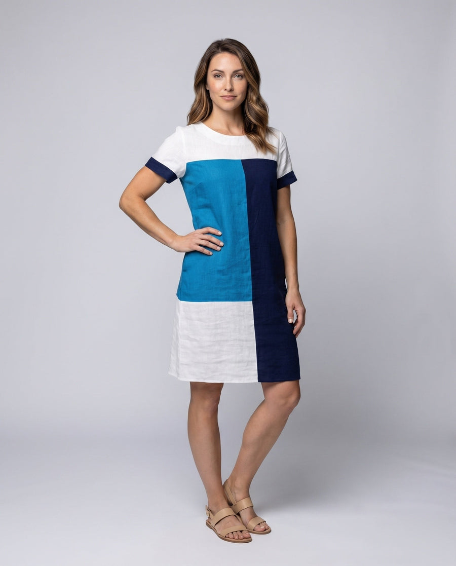Ingrid Linen Dress with Crew Neck and Short Sleeve