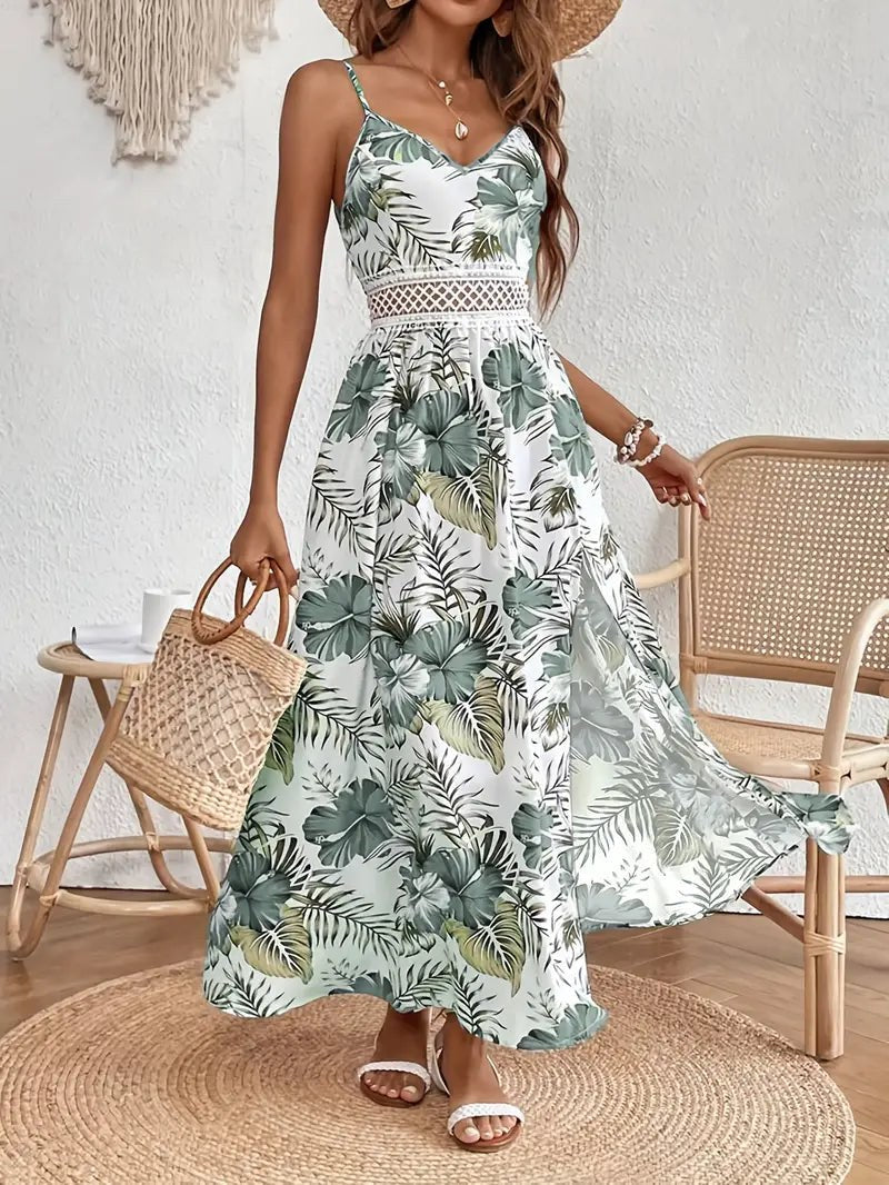 Ingrid Summer Dress with Floral Print in Green