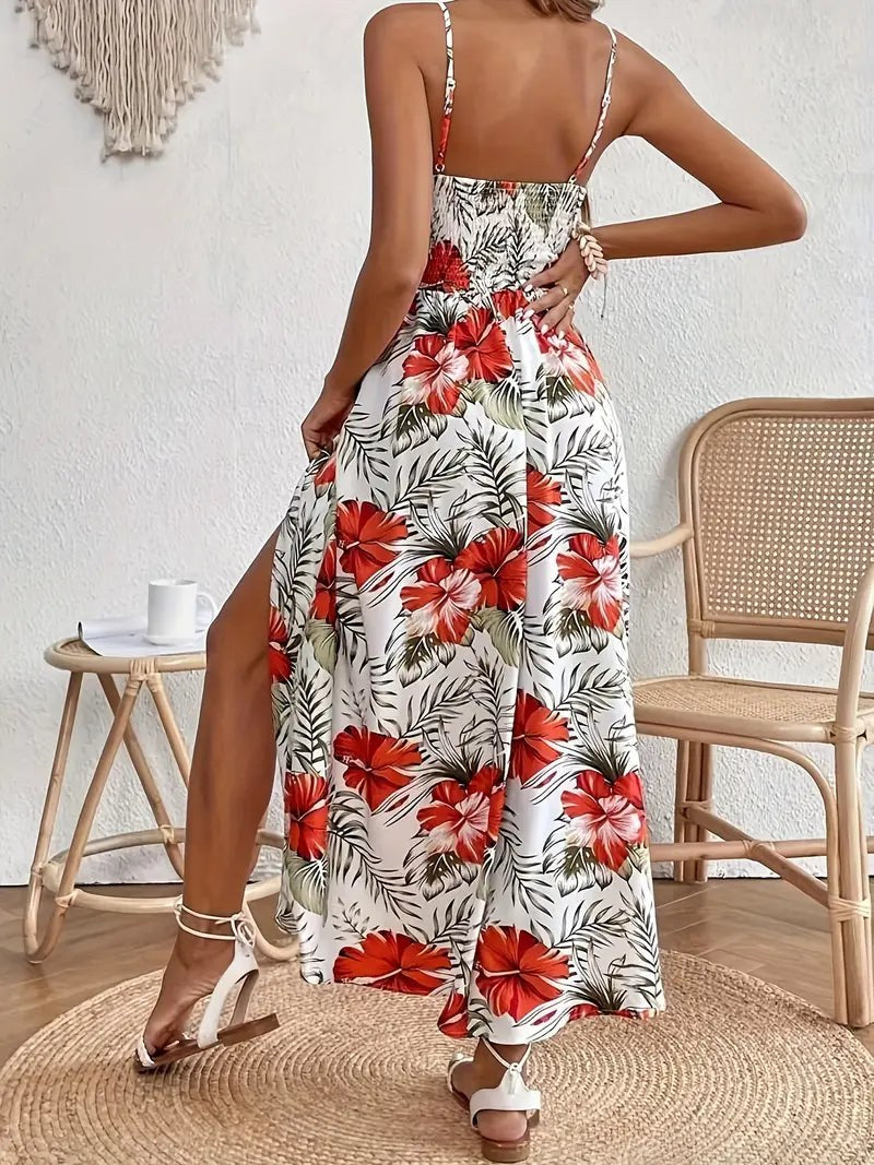 Ingrid Summer Dress with Floral Print in Red