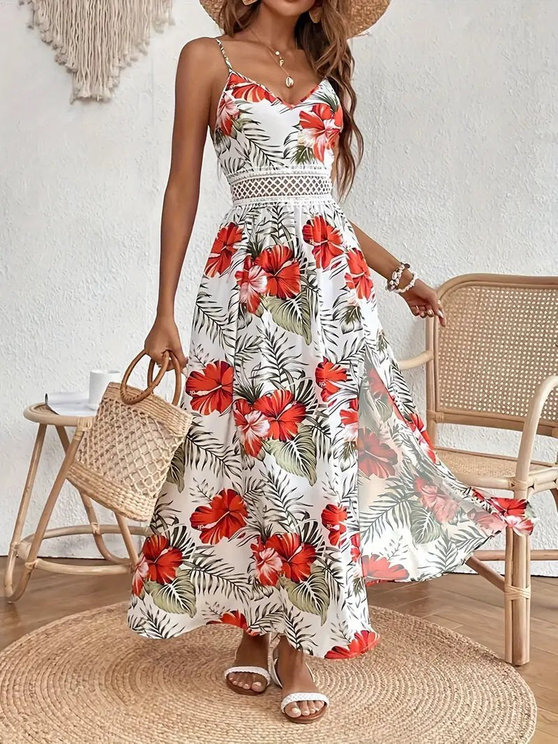 Ingrid Summer Dress with Floral Print in Red