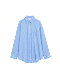 Irene Casual Blouse with Chest Pocket in Blue