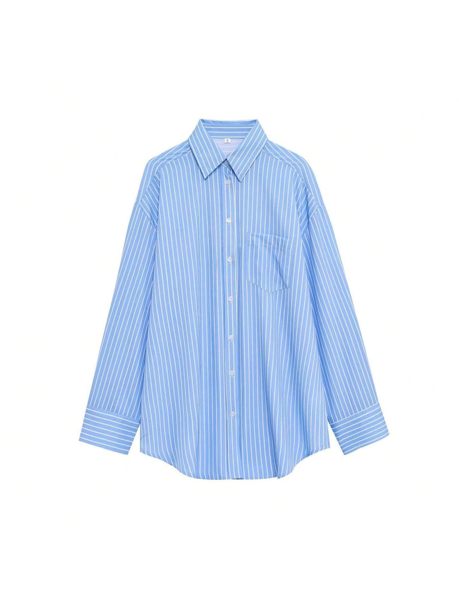 Irene Casual Blouse with Chest Pocket in Blue