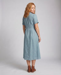 Irene Linen Blend Dress with V-Neck and Side Pockets