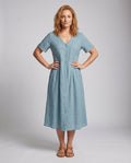 Irene Linen Blend Dress with V-Neck and Side Pockets
