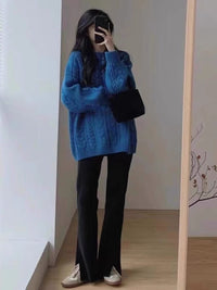 Iris Casual Knit Sweater with Oversized in Blue