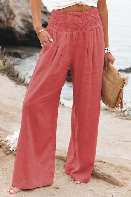 Iris Comfortable Linen Trousers in Brodeaux