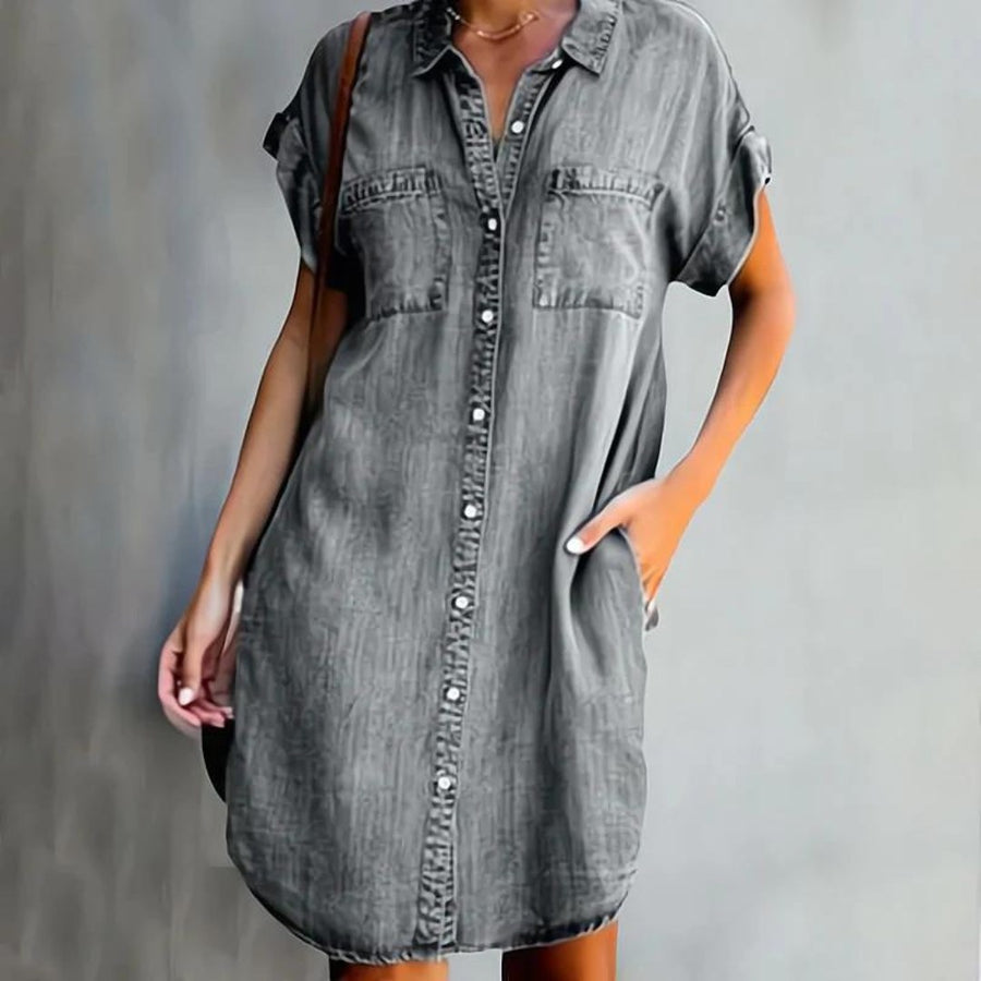 Iris Denim Dress in Grey