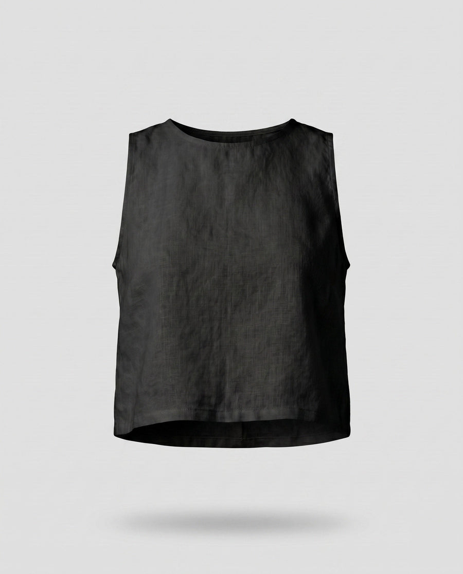 Iris Elegant Linen Top in Black