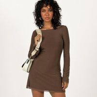 Iris Elegant Mini Dress in Brown