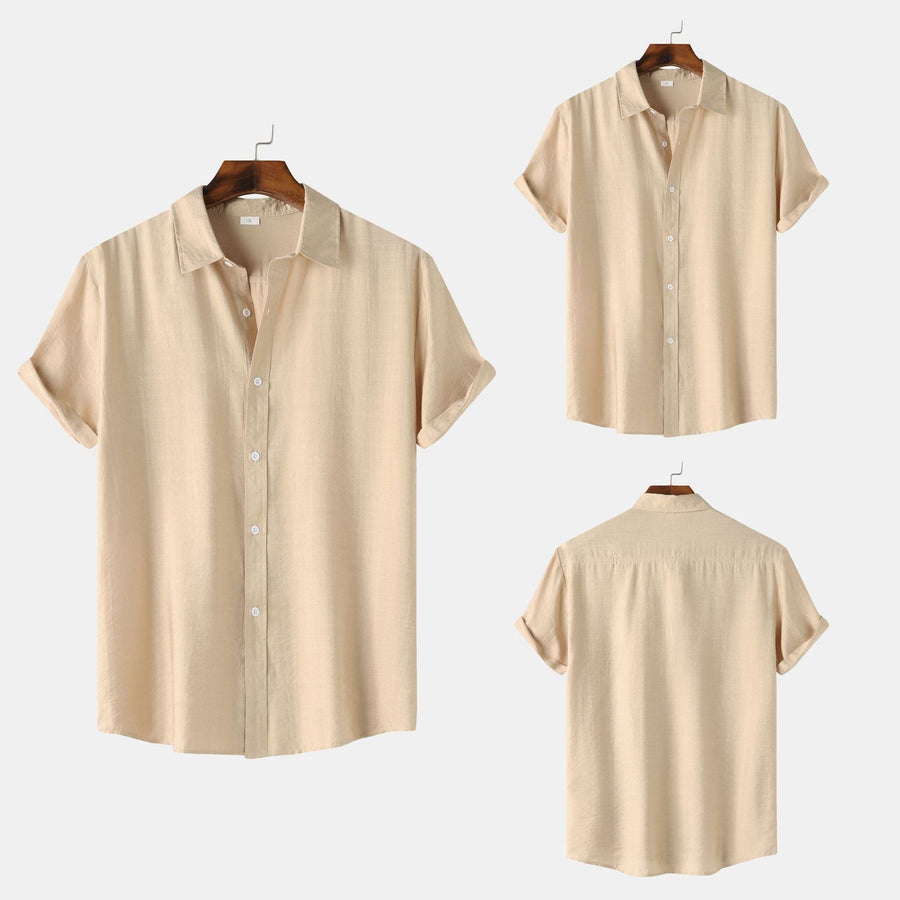 Iris Elegant Shirt with Short Sleeve and Button Front in Beige