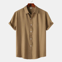 Iris Elegant Shirt with Short Sleeve and Button Front in Beige
