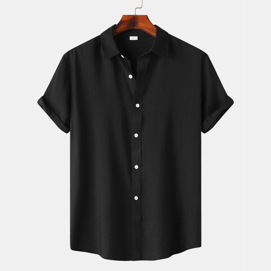 Iris Elegant Shirt with Short Sleeve and Button Front in Black
