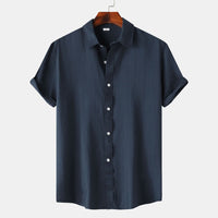 Iris Elegant Shirt with Short Sleeve and Button Front in Navy