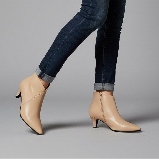 Iris Kitten Heel Ankle Boot in Beige