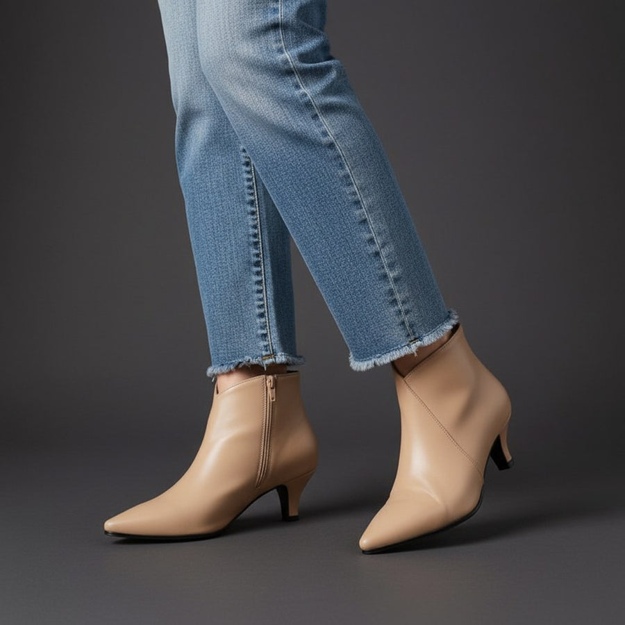 Iris Kitten Heel Ankle Boot in Beige