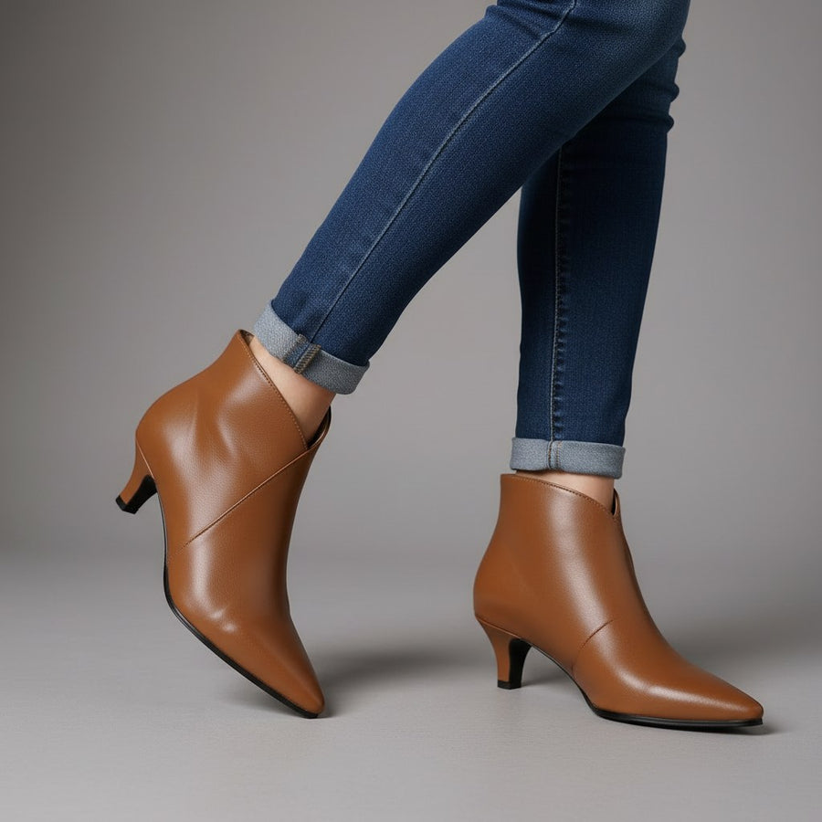 Iris Kitten Heel Ankle Boot in Sienna Brown