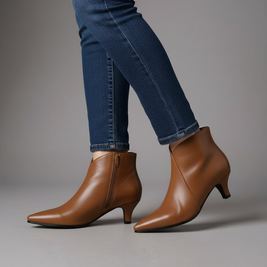 Iris Kitten Heel Ankle Boot in Sienna Brown