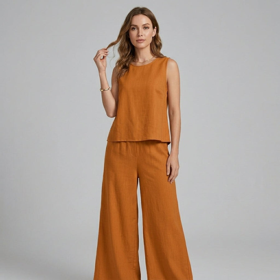 Iris Sleeveless Wide-Leg Two-Piece Set in Amber