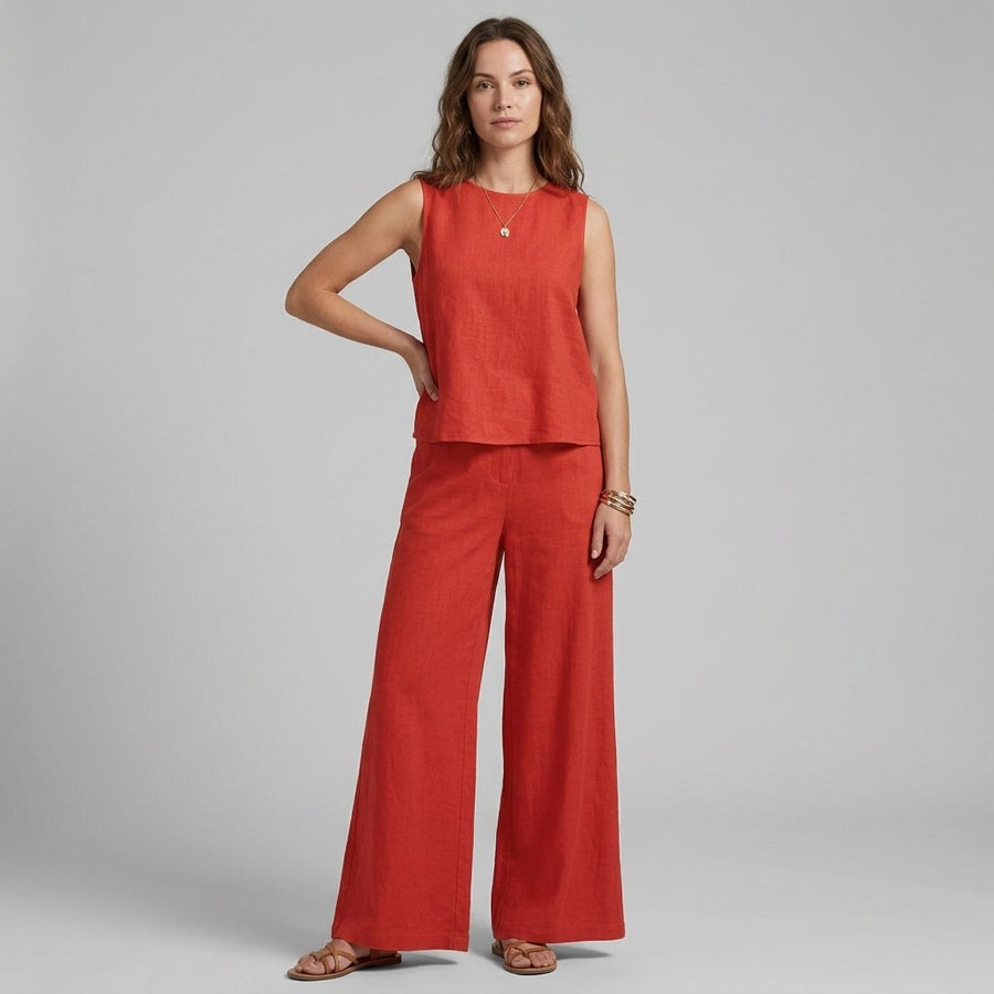 Iris Sleeveless Wide-Leg Two-Piece Set in Crimson
