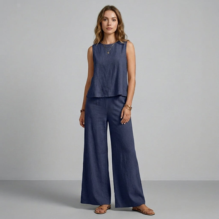 Iris Sleeveless Wide-Leg Two-Piece Set in Navy