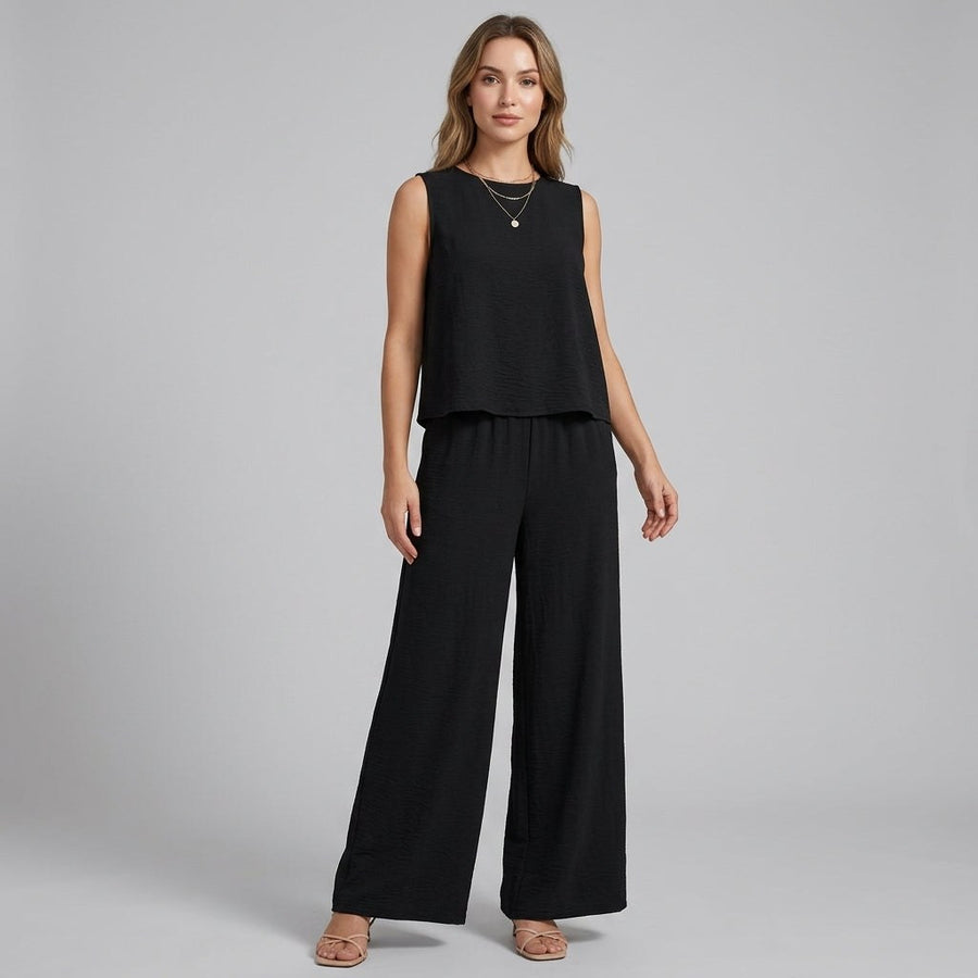 Iris Sleeveless Wide-Leg Two-Piece Set in Noir